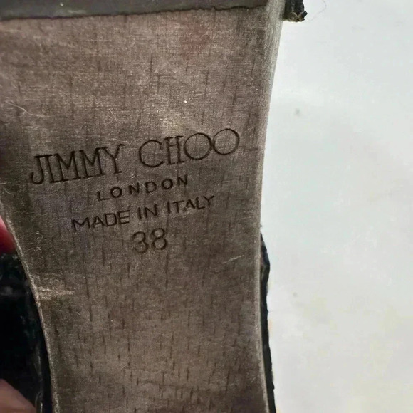 Jimmy Choo Ulrika Black Leather Snakeskin Wood Sandals High Heel Size EU 38 US 8 - Picture 8 of 12